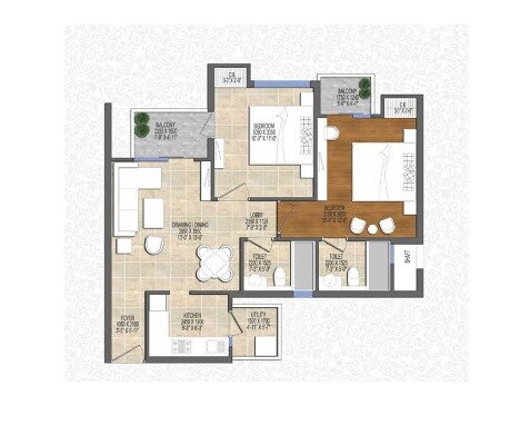 Floor plan of 2 BHK 1000 Sq. Ft. Apartment in Ace Icon, Noida