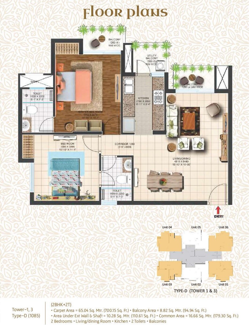 Floor plan of 2 BHK 1085 Sq. Ft. Apartment in Ace One Imperial Tower, Noida