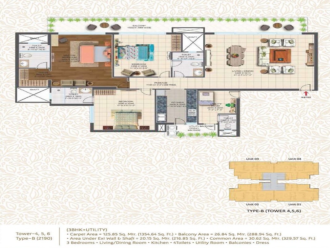 Floor plan of 4 BHK 2190 Sq. Ft. Apartment in Ace One Imperial Tower, Noida