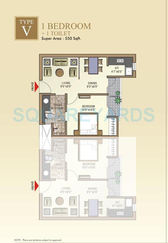 Floor plan of 1 BHK 550 Sq. Ft. Apartment in Aditya Celebrity Homes, Noida