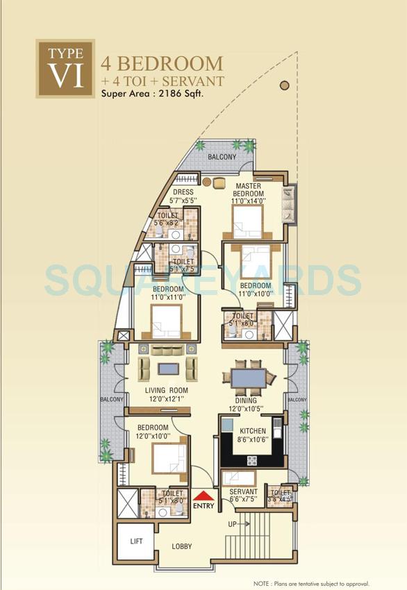 Floor plan of 4 BHK 2186 Sq. Ft. Apartment in Aditya Celebrity Homes, Noida