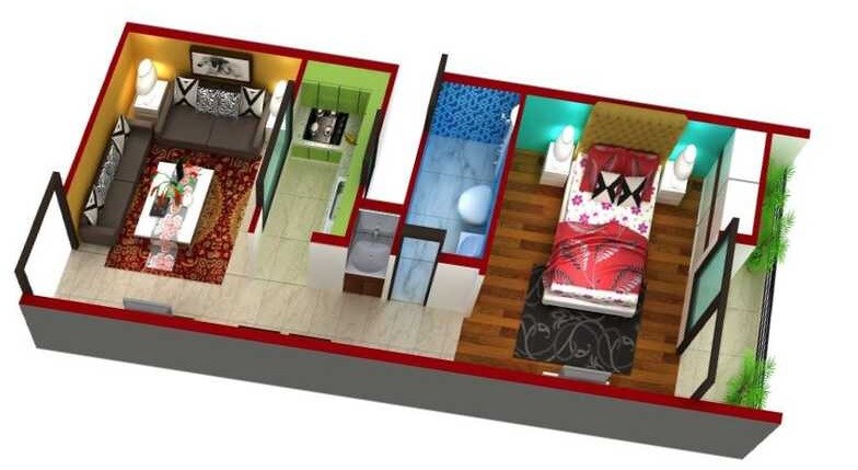 Floor plan of 1 BHK 540 Sq. Ft. Apartment in Advetaya Smart Homes, Noida