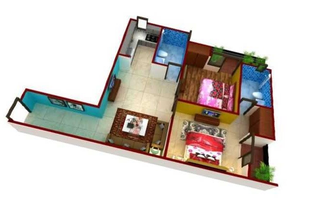 Floor plan of 2 BHK 930 Sq. Ft. Apartment in Advetaya Smart Homes, Noida