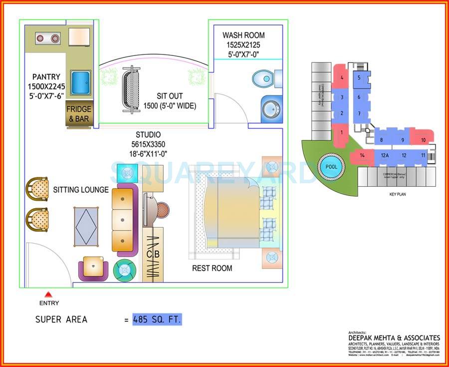 Floor plan of 1 BHK 485 Sq. Ft. Apartment in Ajnara Elements, Noida