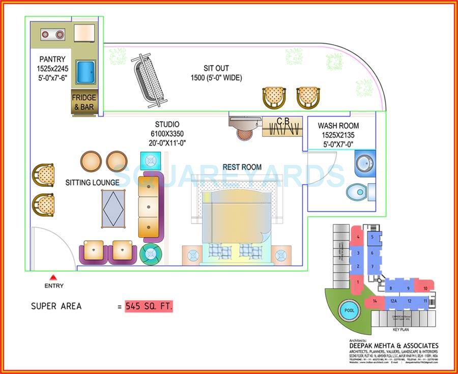 Floor plan of 1 BHK 545 Sq. Ft. Apartment in Ajnara Elements, Noida