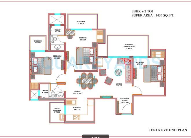 3 BHK 1435 Sq. Ft. Apartment in Ajnara The Belvedere