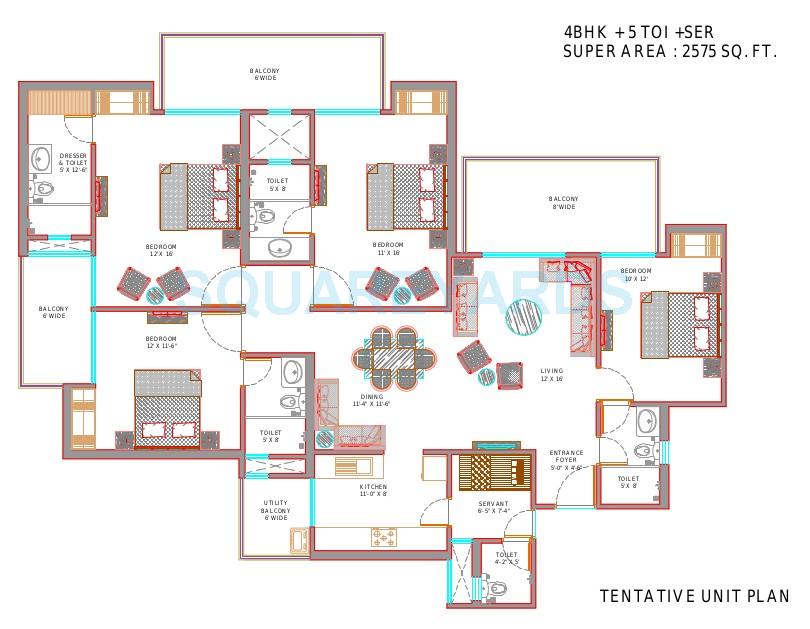 Floor plan of 4 BHK 2575 Sq. Ft. Apartment in Ajnara The Belvedere, Noida