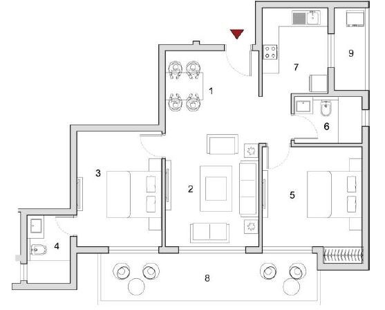 Floor plan of 2 BHK 1335 Sq. Ft. Apartment in Alpha Eminence Phase 2, Noida