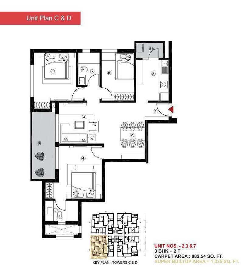 3 BHK 1335 Sq. Ft. Apartment