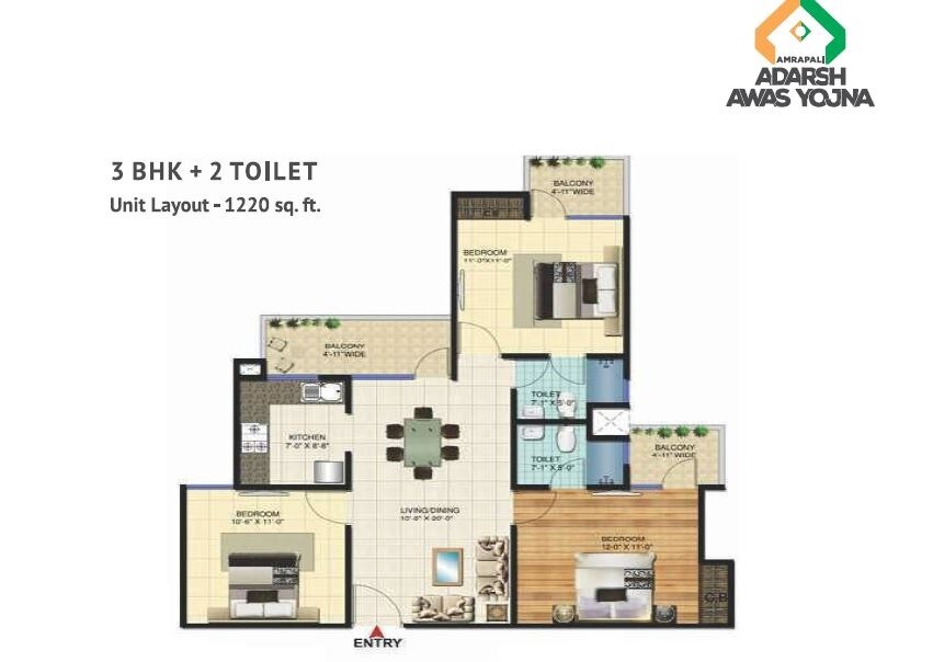 3 BHK 1220 Sq. Ft. Apartment