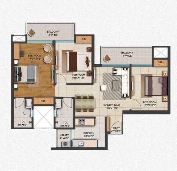 Floor plan of 3 BHK 1620 Sq. Ft. Apartment in Amrapali Aurum Towers, Noida