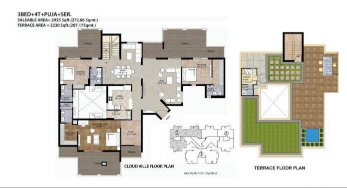 Floor plan of 3 BHK 2935 Sq. Ft. Villa in Amrapali Cloud Ville, Noida