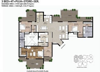 Floor plan of 3 BHK 4190 Sq. Ft. Villa in Amrapali Cloud Ville, Noida