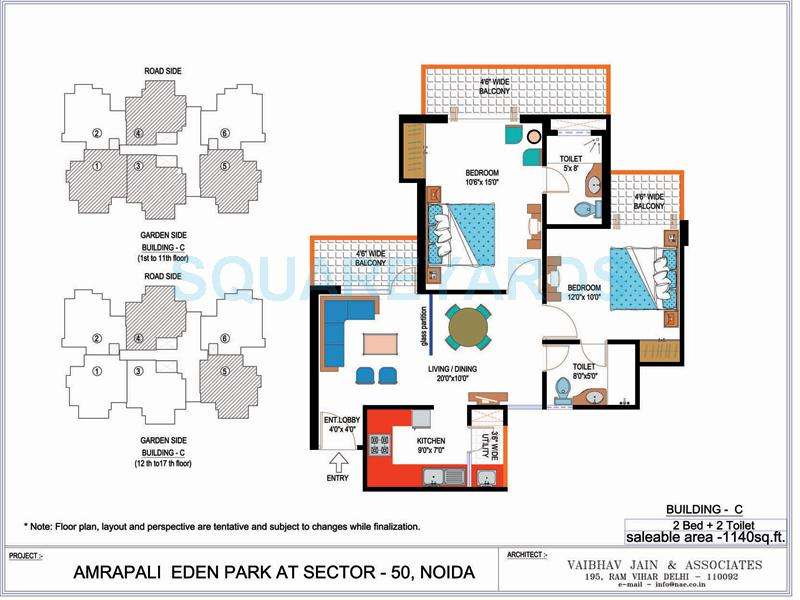 2 BHK 1140 Sq. Ft. Apartment in Amrapali Eden Park