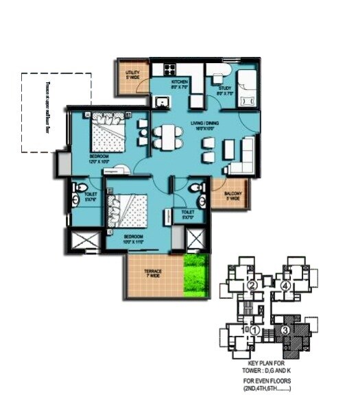 2 BHK 1275 Sq. Ft. Apartment