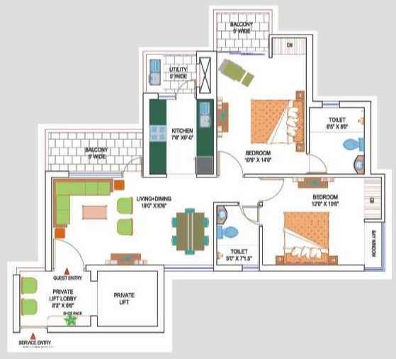 2 BHK 1195 Sq. Ft. Apartment in Amrapali Heartbeat City