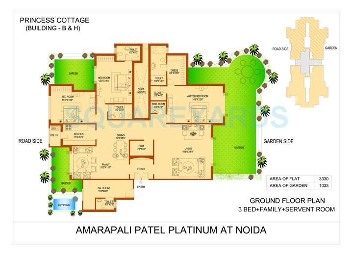 Floor plan of 3 BHK 3330 Sq. Ft. Apartment in Amrapali Platinum, Noida
