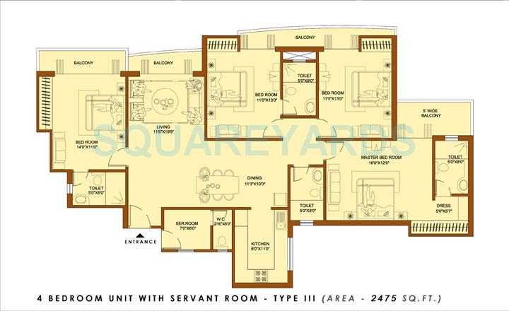 Floor plan of 4 BHK 2475 Sq. Ft. Apartment in Amrapali Platinum, Noida