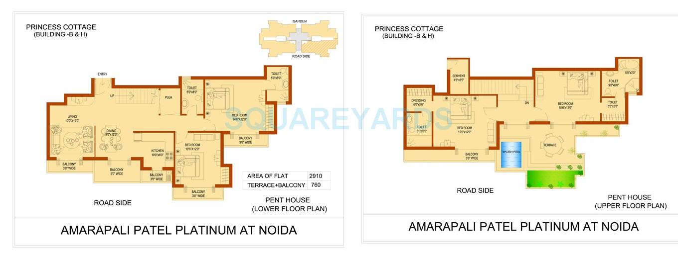 Floor plan of 4 BHK 2910 Sq. Ft. Penthouse in Amrapali Platinum, Noida