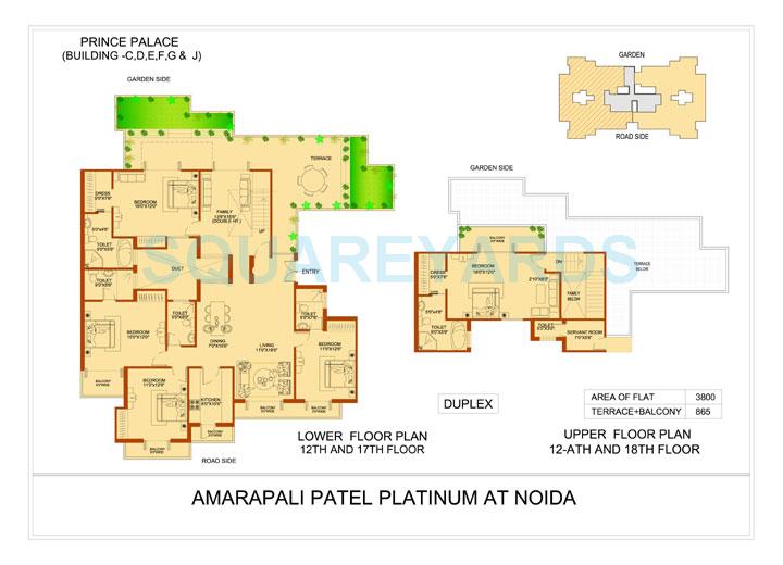 Floor plan of 5 BHK 3800 Sq. Ft. Penthouse in Amrapali Platinum, Noida