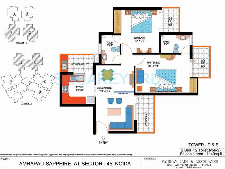 2 BHK 1140 Sq. Ft. Apartment in Amrapali Sapphire