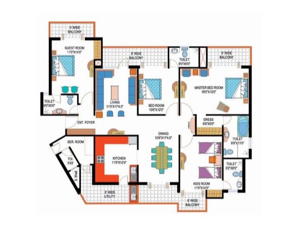 Floor plan of 4 BHK 3075 Sq. Ft. Apartment in Amrapali Sapphire Phase-II, Noida