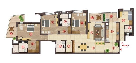 Floor plan of 3 BHK 2850 Sq. Ft. Apartment in Antara Senior Living Noida Phase 1, Noida