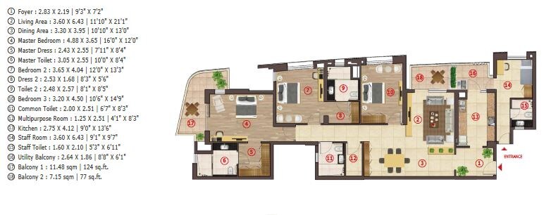 Floor plan of 3 BHK 3012 Sq. Ft. Apartment in Antara Senior Living Noida Phase 1, Noida