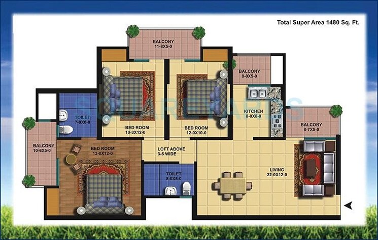Other, antriksh-golf-view 3 Bedroom 1480 Sq.Ft. Apartment In Sector 78 Noida 8853274