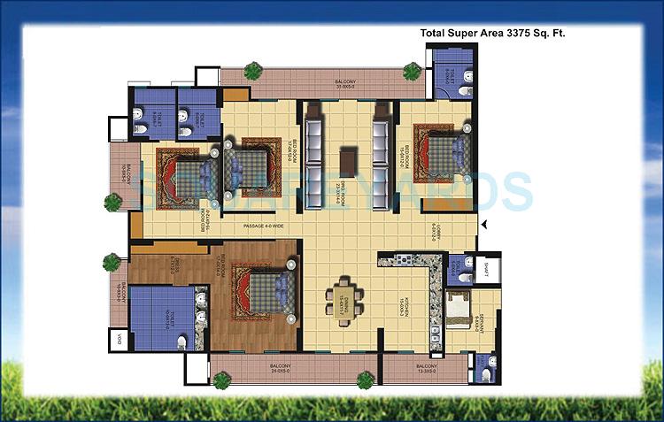 Floor plan of 4 BHK 3375 Sq. Ft. Apartment in Antriksh Golf View, Noida