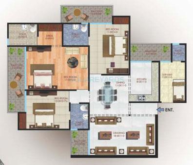 Floor plan of 3 BHK 2099 Sq. Ft. Apartment in Apex Athena, Noida