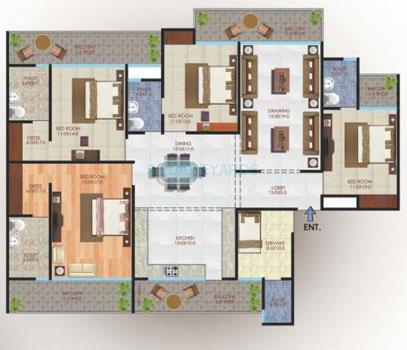 Floor plan of 4 BHK 2725 Sq. Ft. Apartment in Apex Athena, Noida