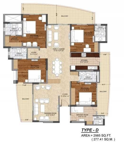 Floor plan of 4 BHK 2985 Sq. Ft. Apartment in Ashiana Amaltas, Noida
