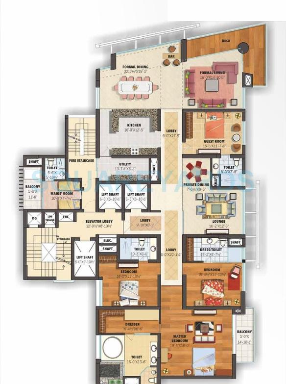Floor plan of 4 BHK 4750 Sq. Ft. Apartment in Assotech Celeste Towers, Noida