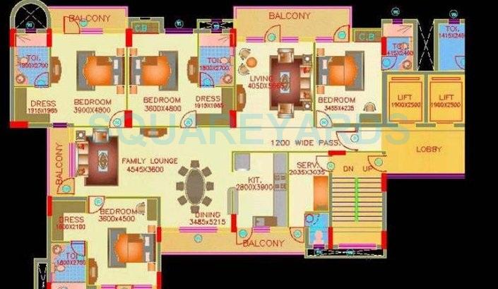 Floor plan of 4 BHK 1750 Sq. Ft. Apartment in ATS Green II, Noida