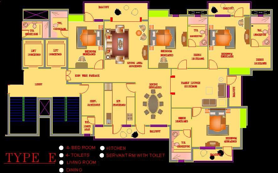 Floor plan of 4 BHK 2806 Sq. Ft. Apartment in ATS Green Village, Noida