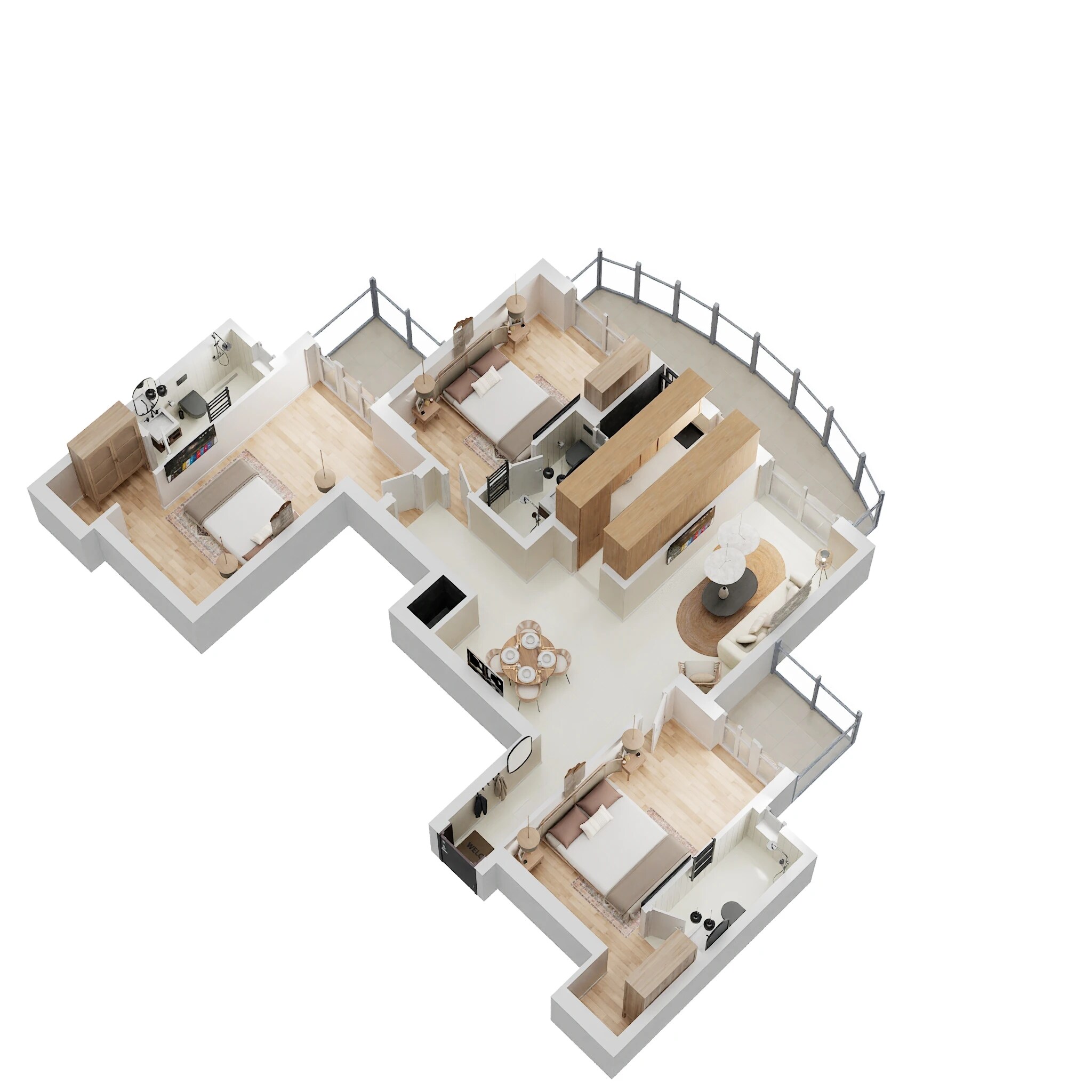 Floor plan of 3 BHK 1615 Sq. Ft. Apartment in ATS Homekraft Pious Hideaways, Noida