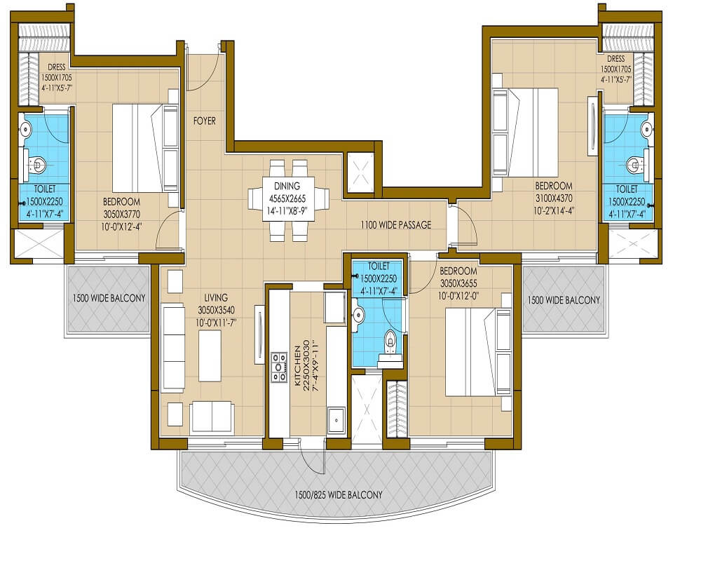  3 BHK Apartment at ATS Homekraft Pious Hideaways, Sector 150 – for Rent