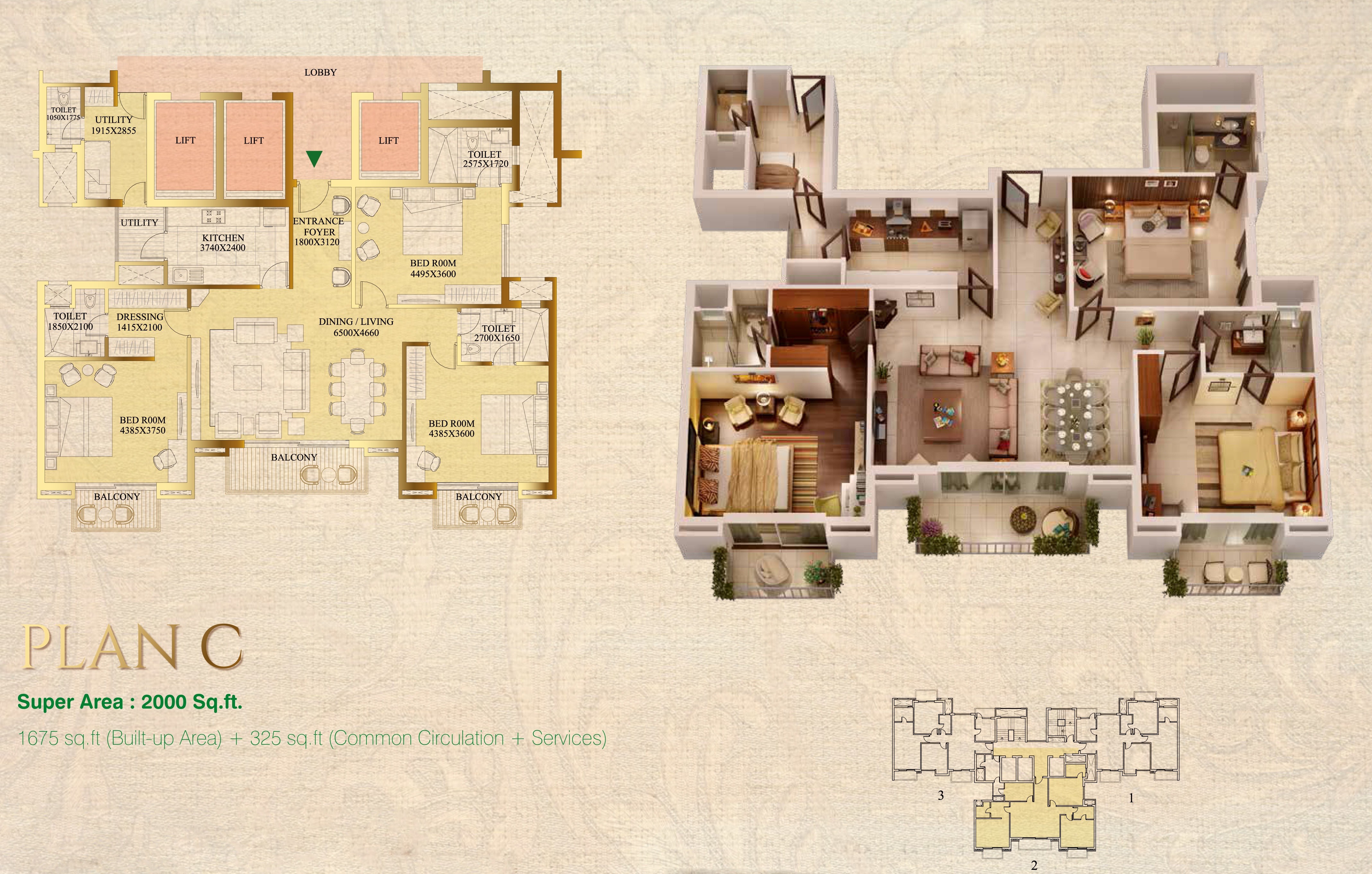 ats le grandiose apartment 3bhk 2000sqft 1
