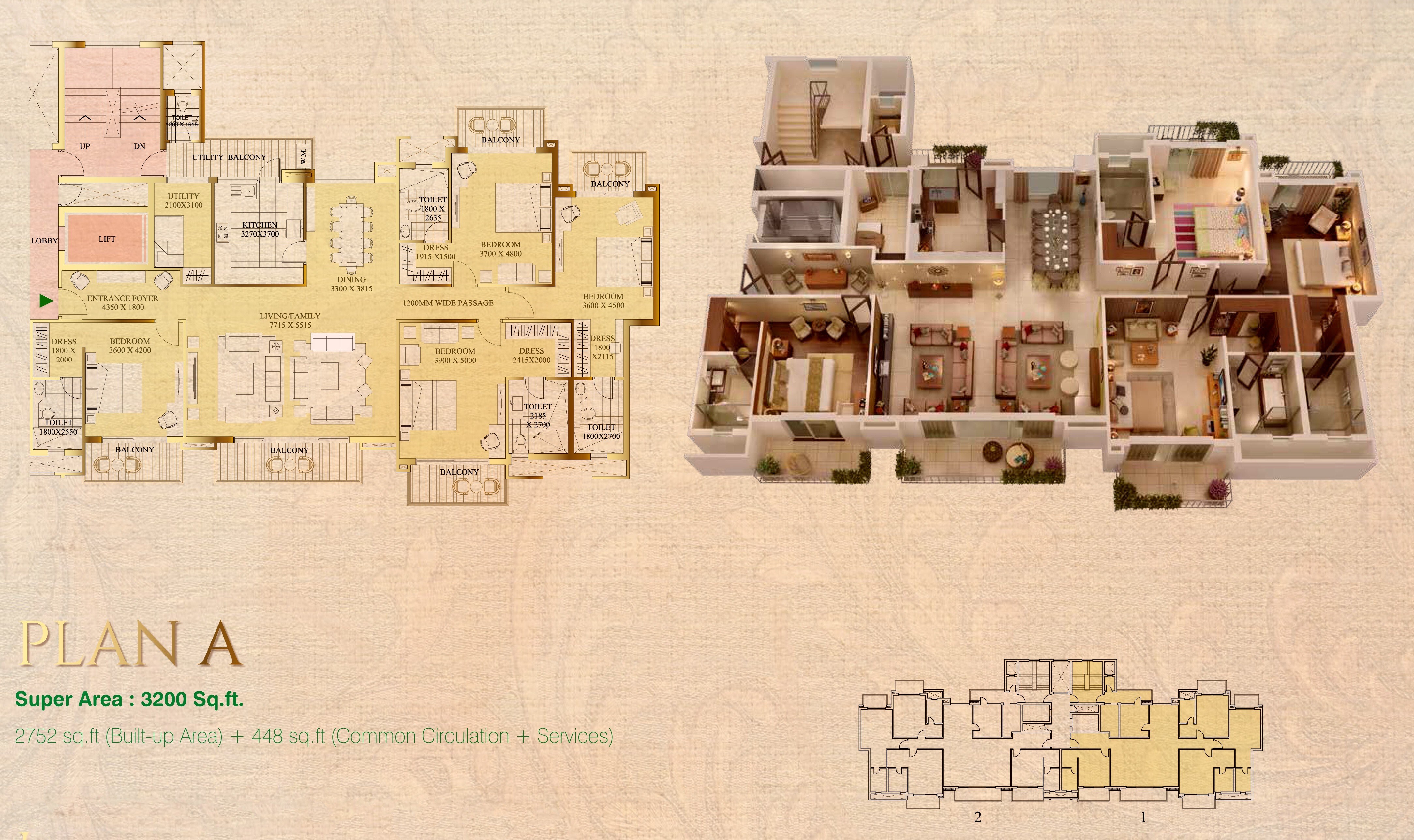 Floor plan of 4 BHK 3200 Sq. Ft. Apartment in ATS Le Grandiose, Noida