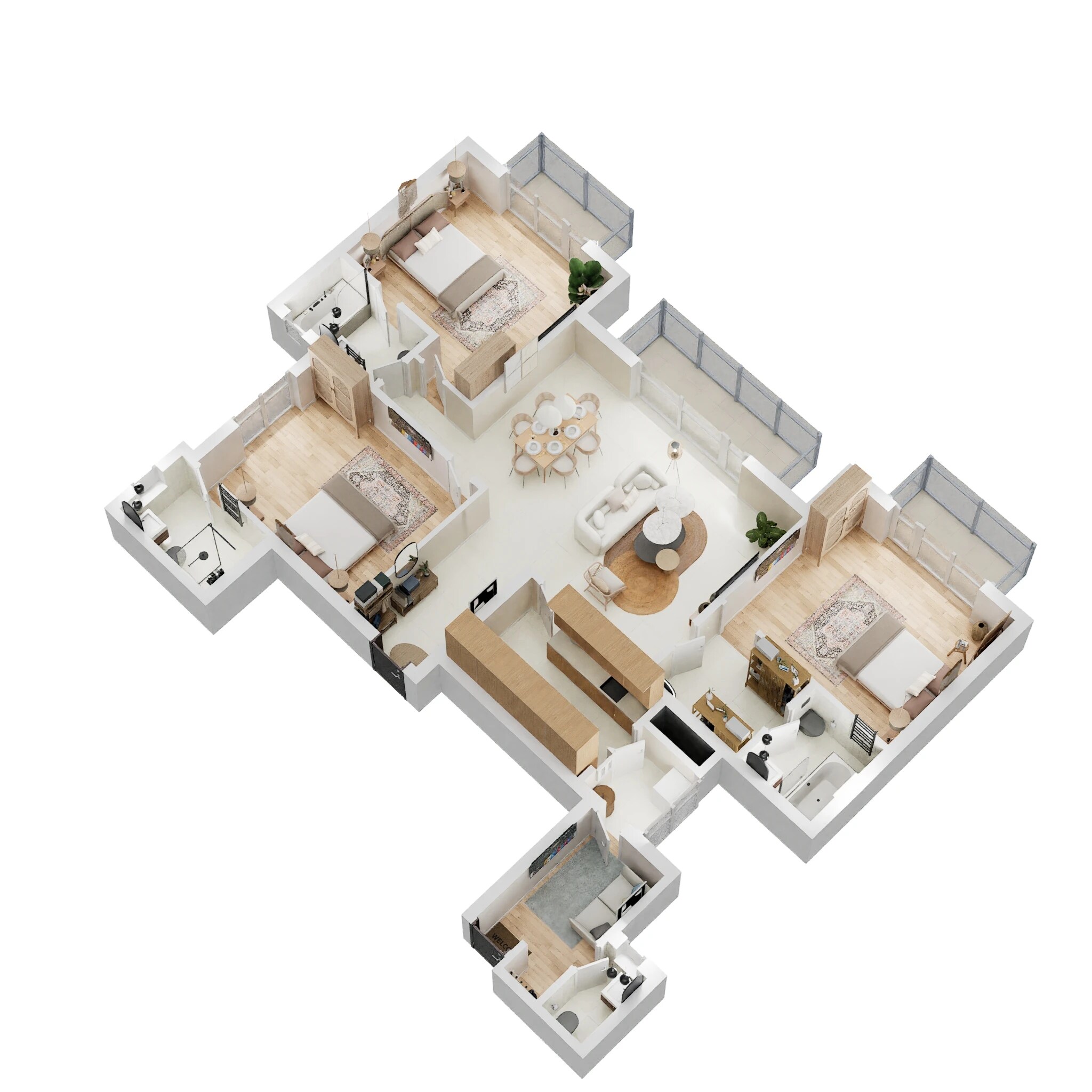 Floor plan of 3 BHK 2000 Sq. Ft. Apartment in ATS Le Grandiose Phase 2, Noida