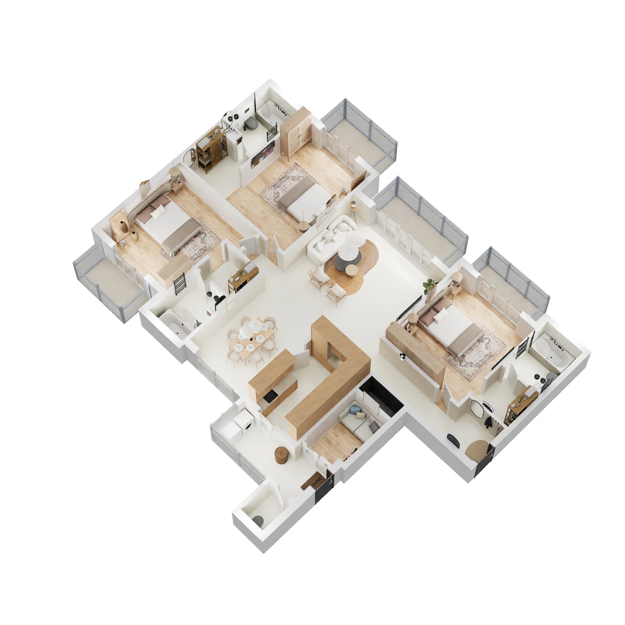 Floor plan of 3 BHK 2300 Sq. Ft. Apartment in ATS Le Grandiose Phase 2, Noida