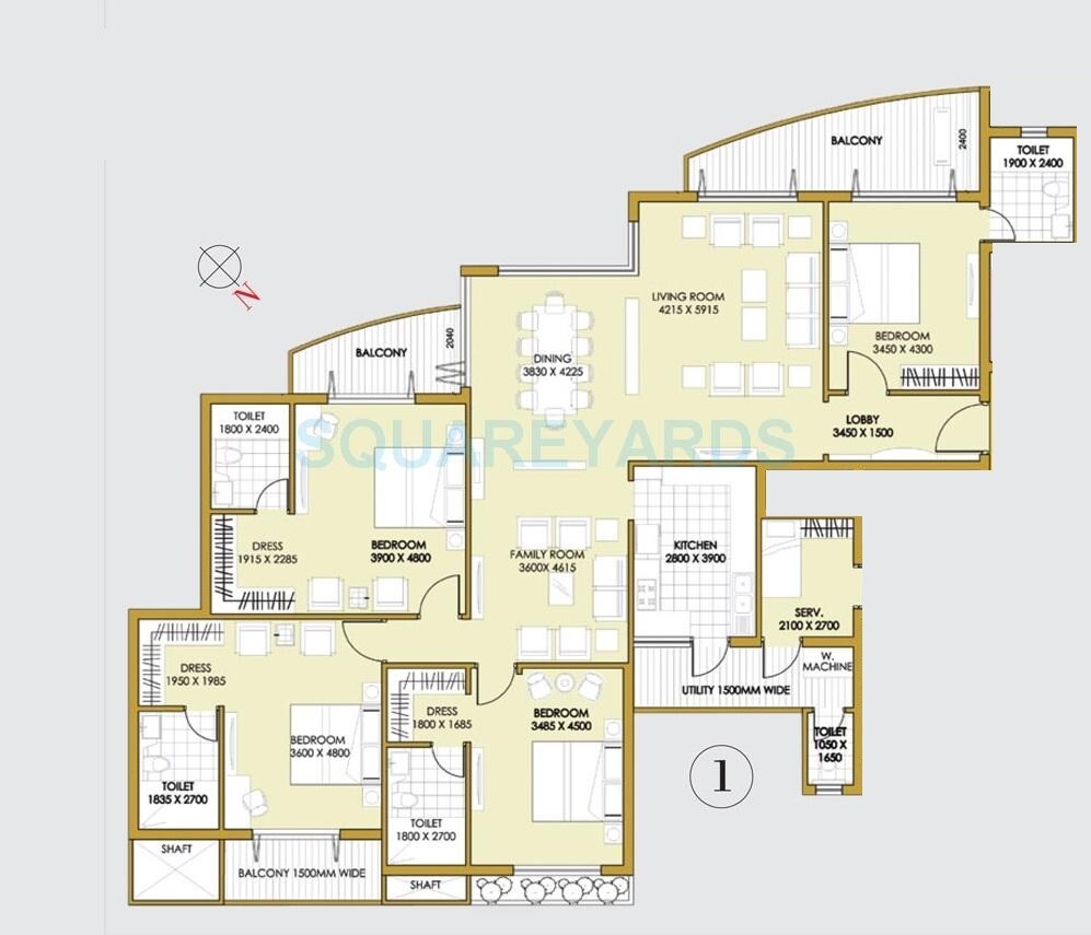 Floor plan of 4 BHK 3115 Sq. Ft. Apartment in ATS One Hamlet, Noida