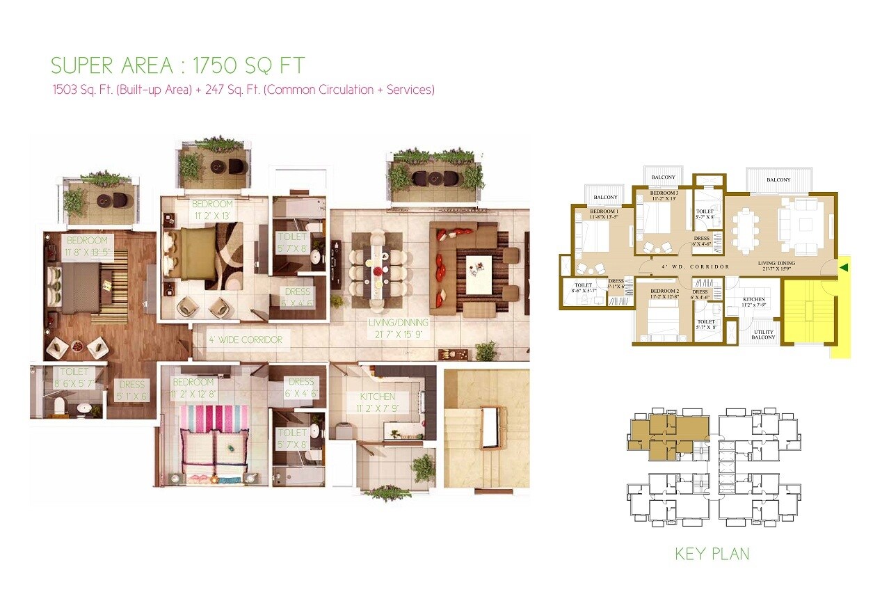 3 BHK 1750 Sq. Ft. Apartment