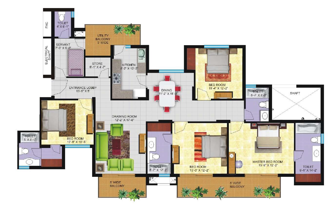 Floor plan of 4 BHK 2450 Sq. Ft. Apartment in AVS Orchard, Noida