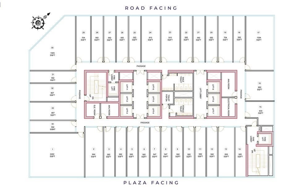 Floor plan of 134 Sq. Ft. Retail Shop in Bhutani Cyberthum, Noida