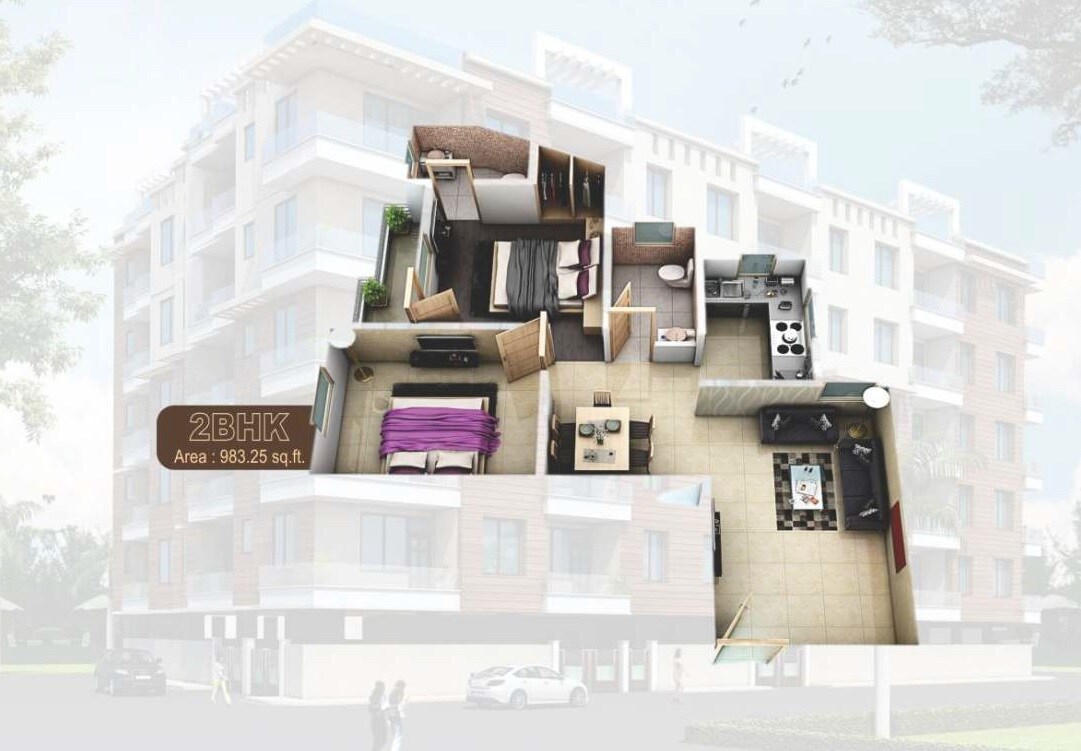 Floor plan of 2 BHK 983 Sq. Ft. Apartment in Buildcon Magadh Mansion, Noida