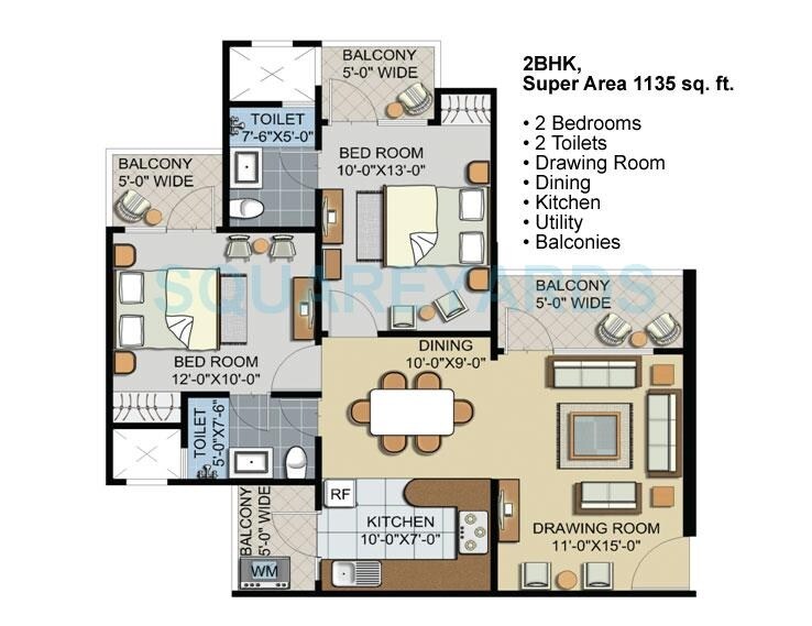 Floor plan of 2 BHK 1135 Sq. Ft. Apartment in Civitech Sampriti, Noida