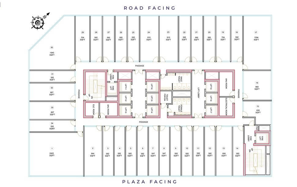 Floor plan of 1945 Sq. Ft. Office Space in Bhutani Cyberthum, Noida