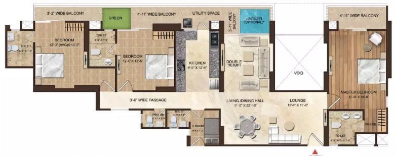 Floor plan of 3 BHK 2510 Sq. Ft. Apartment in Dasnac Burj, Noida
